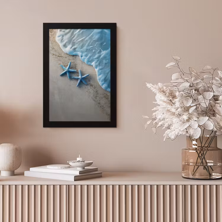 Zeesterren - Zand - Zee - Blauw fotolijst zwart zonder passe partout klein -sfeer5