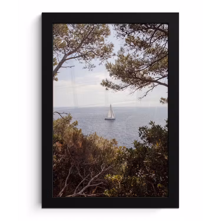 Bilder mit Rahmen - Segelboot – Bäume – Wasser - Zeilboot - bomen - water fotolijst zwart zonder passe partout klein