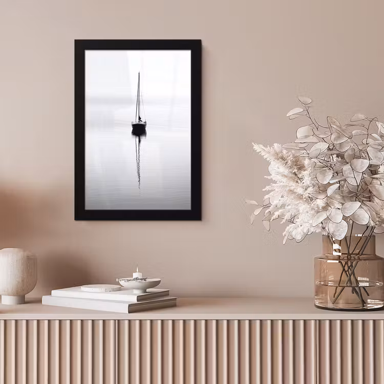 Zeilboot - Zwart - Water - Silhouet fotolijst zwart zonder passe partout klein -sfeer5