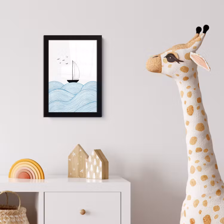 Zeilboot - Golven - Zee - Illustratie - Blauw fotolijst zwart zonder passe partout klein -usfeer4_kinderkamer