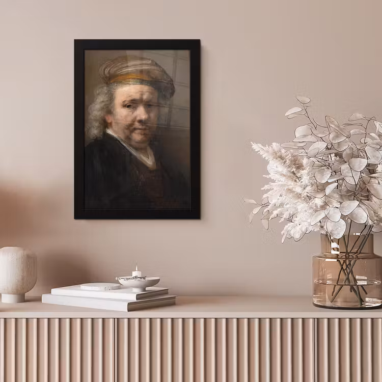 Zelfportret - Schilderij van Rembrandt van Rijn fotolijst zwart zonder passe partout klein -sfeer5