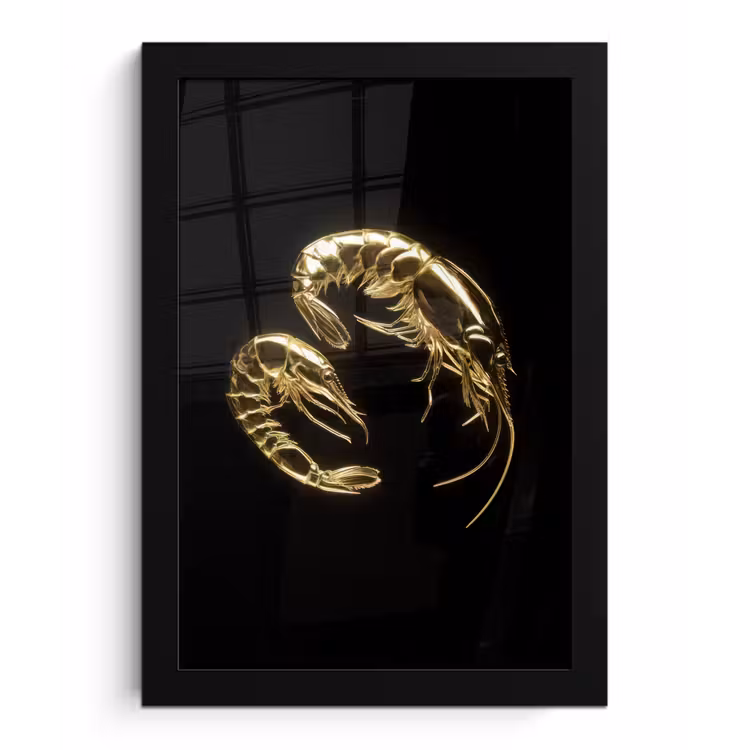 Garnalen - Zwart - Goud - Dieren fotolijst zwart zonder passe partout klein -3d