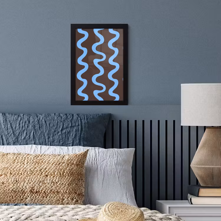 Kronkelende lijnen - Blauw - Bruin - Minimalistisch fotolijst zwart zonder passe partout klein 224 -sfeer3