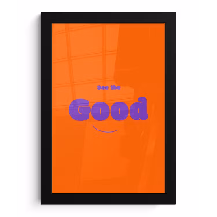 See the good - Paars - Oranje - Smiley fotolijst zwart zonder passe partout klein -3d