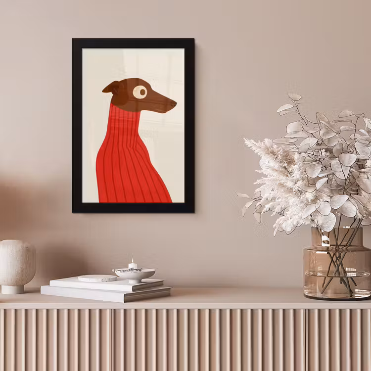 Silhouet - Hond - Trui - Rood fotolijst zwart zonder passe partout klein -sfeer5