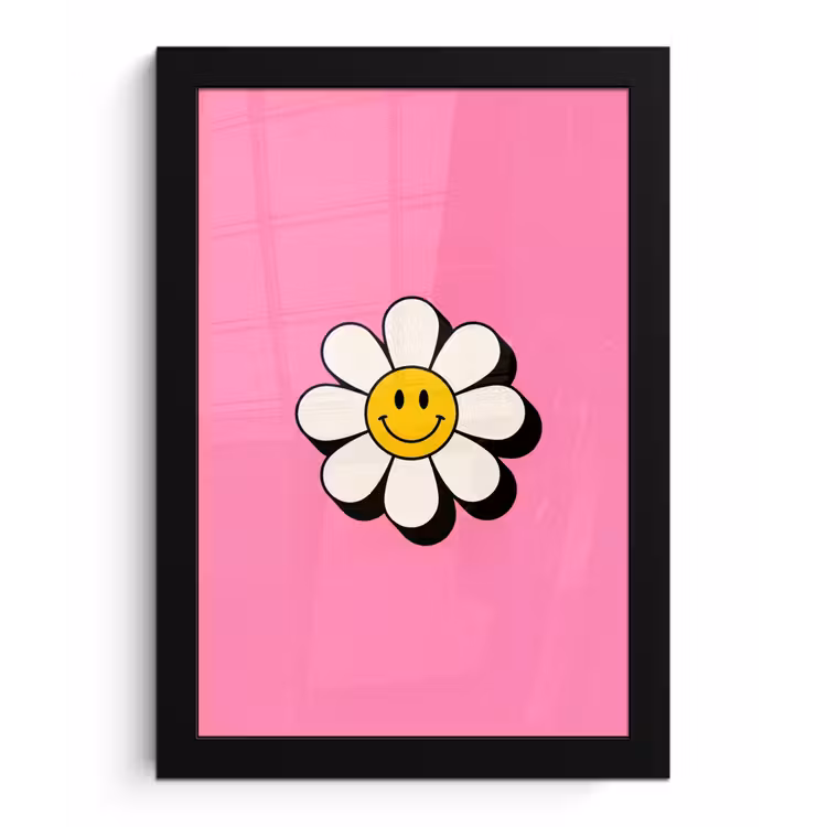 Smiley - Bloem - Roze fotolijst zwart zonder passe partout klein -3d
