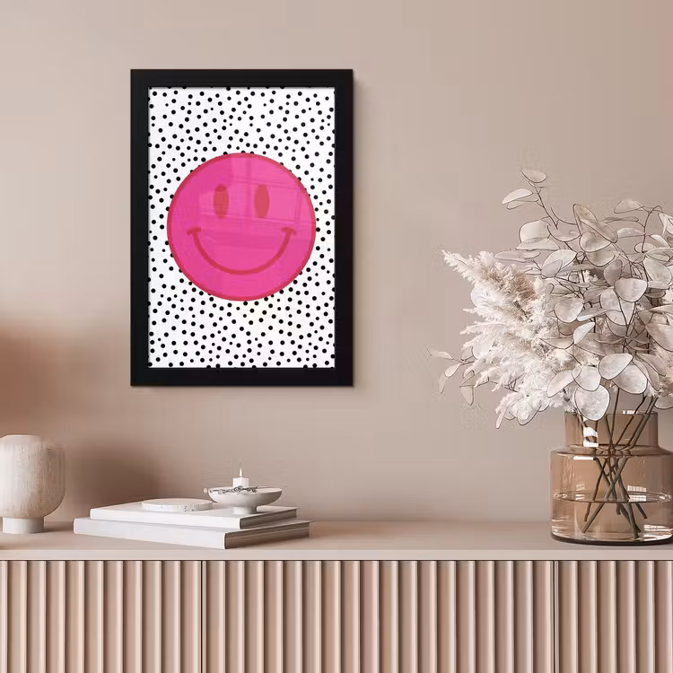 Smiley - Roze - Stippen fotolijst zwart zonder passe partout klein -sfeer5