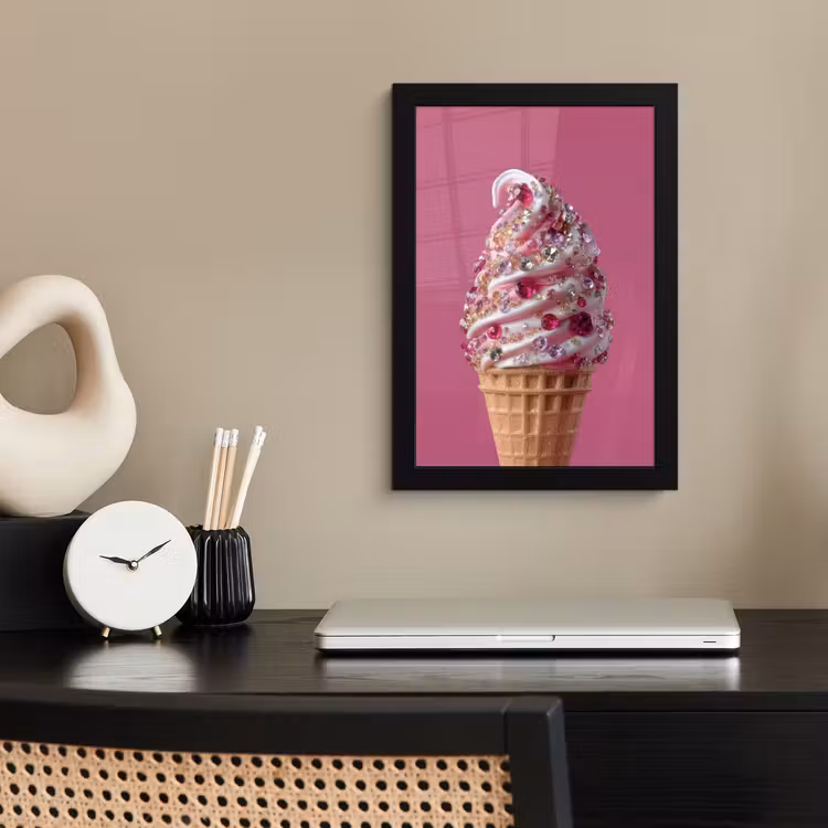 Softijs - Edelstenen - Roze - Hoorntje fotolijst zwart zonder passe partout klein -sfeer1