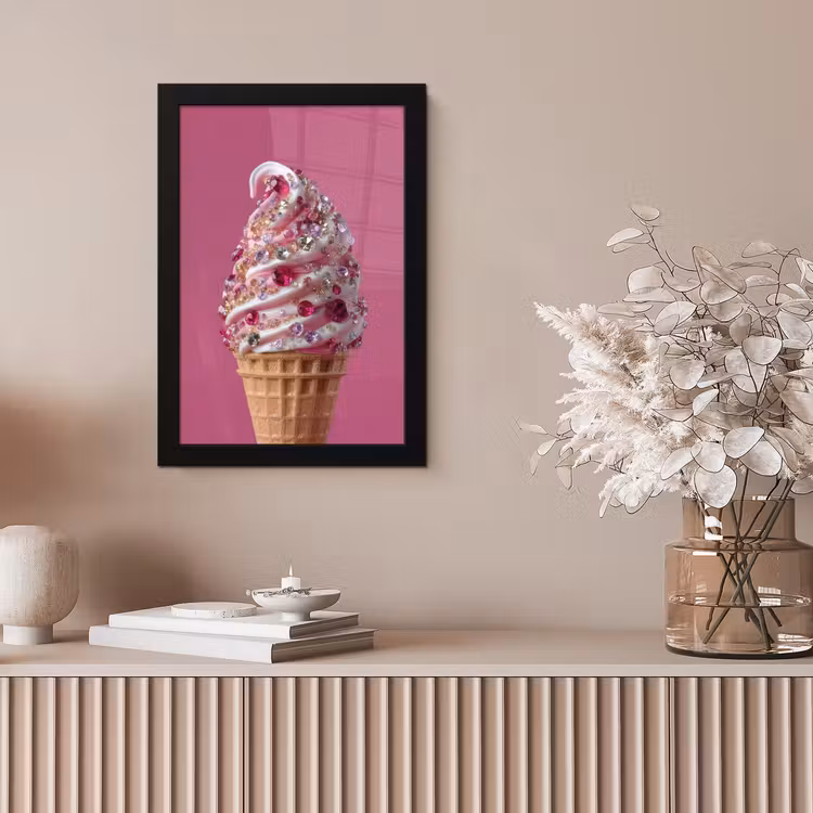 Softijs - Edelstenen - Roze - Hoorntje fotolijst zwart zonder passe partout klein -sfeer5