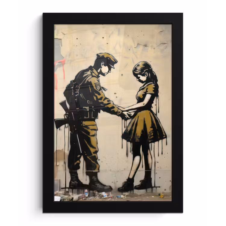Soldaat - Meisje - Bruin - Graffiti fotolijst zwart zonder passe partout klein -3d