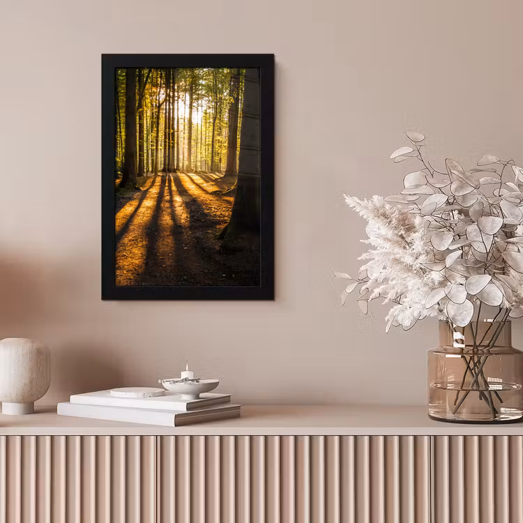 Zon - Bomen - Bos - Landschap - Natuur fotolijst zwart zonder passe partout klein -sfeer5