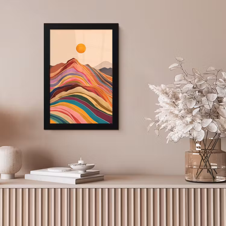 Zon - Kleurrijk landschap - Bergen fotolijst zwart zonder passe partout klein -sfeer5