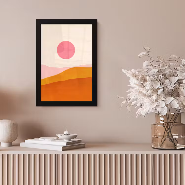 Zon - Heuvels - Abstract - Roze fotolijst zwart zonder passe partout klein -sfeer5