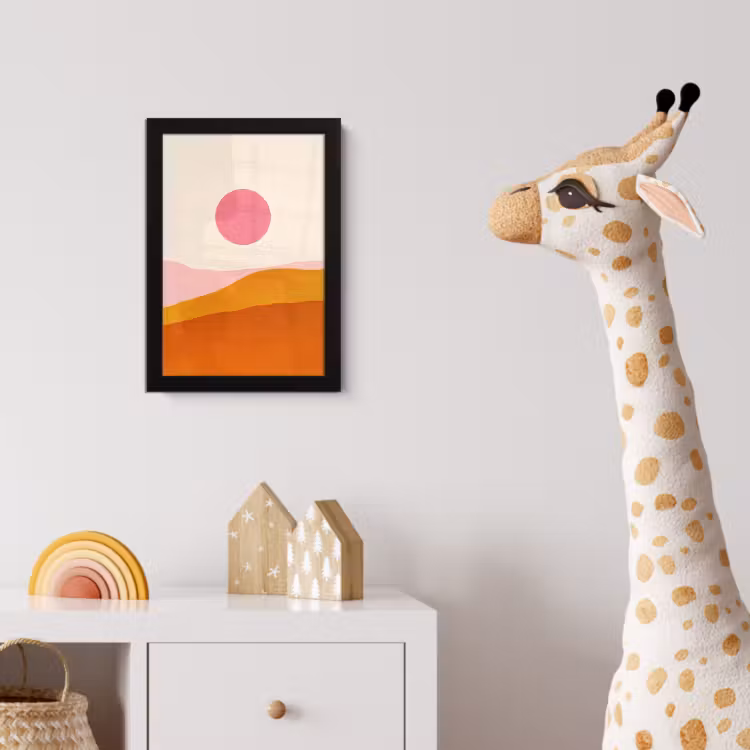 Zon - Heuvels - Abstract - Roze fotolijst zwart zonder passe partout klein -usfeer4_kinderkamer