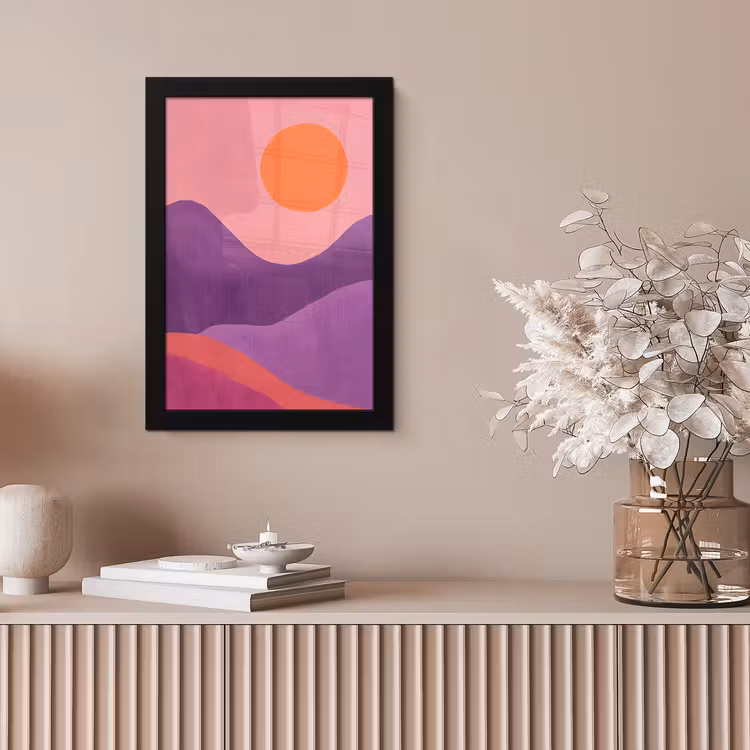 Zon - Heuvels - Paars - Abstract fotolijst zwart zonder passe partout klein -sfeer5