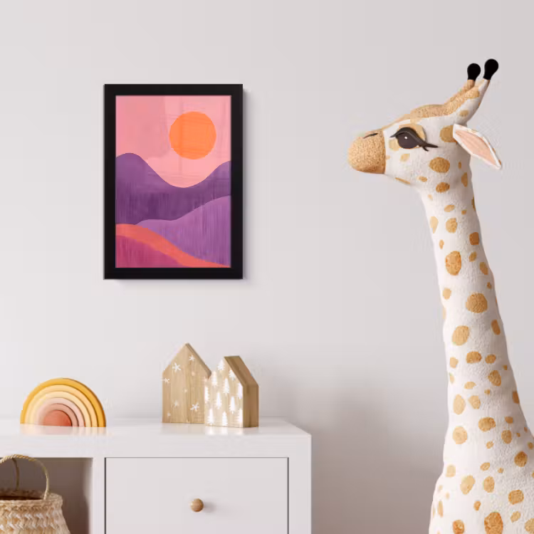 Zon - Heuvels - Paars - Abstract fotolijst zwart zonder passe partout klein -usfeer4_kinderkamer