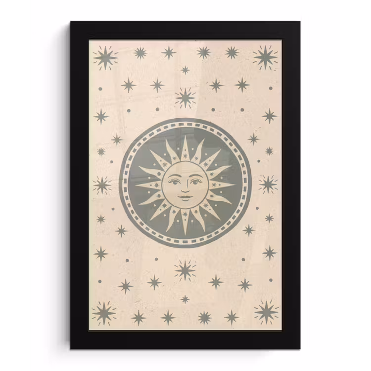 Zon - Sterren - Astrologie - Vintage - Groen fotolijst zwart zonder passe partout klein -3d