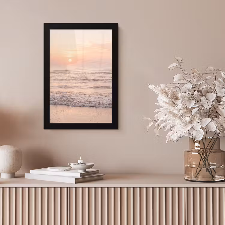 Zon - Strand - Roze fotolijst zwart zonder passe partout klein -sfeer5