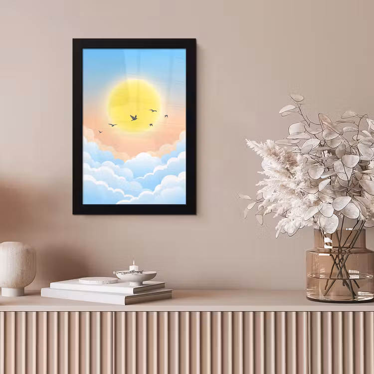 Zon - Vogels - Lucht - Natuur - Geel fotolijst zwart zonder passe partout klein -sfeer5