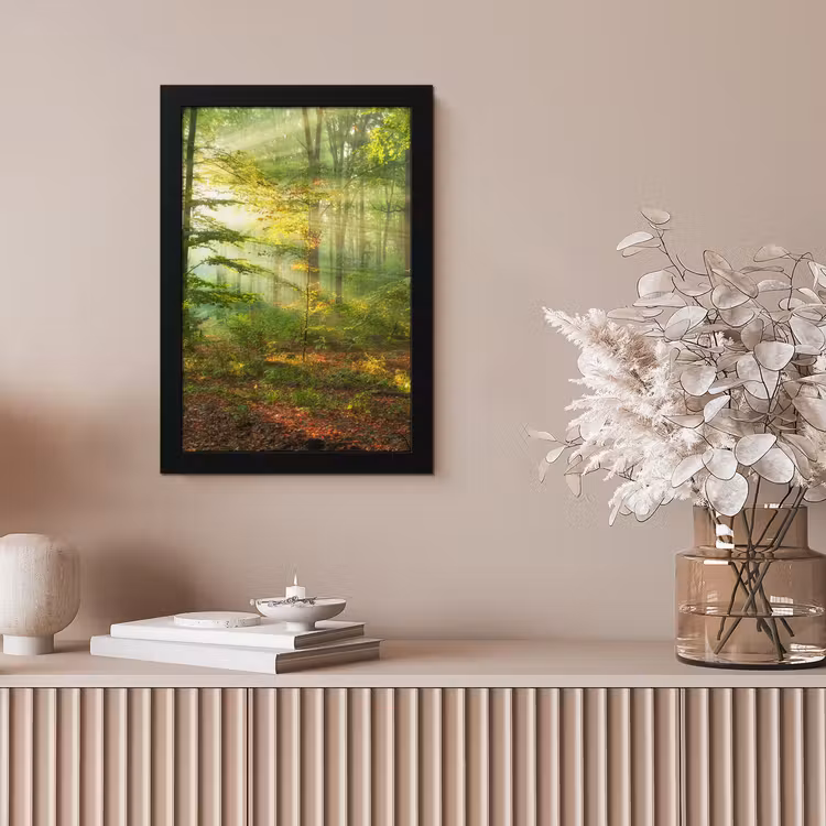 Zon - Bos - Bomen - Natuur - Herfst fotolijst zwart zonder passe partout klein -sfeer5