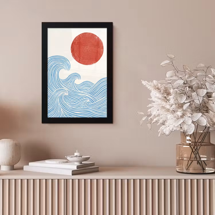 Zon - Golven - Oceaan - Abstract - Rood fotolijst zwart zonder passe partout klein -sfeer5