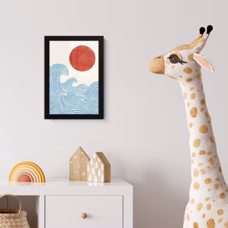 Zon - Golven - Oceaan - Abstract - Rood fotolijst zwart zonder passe partout klein -usfeer4_kinderkamer