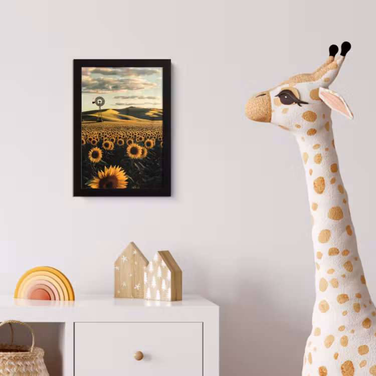 Zonnebloem - Veld - Windmolen fotolijst zwart zonder passe partout klein -usfeer4_kinderkamer