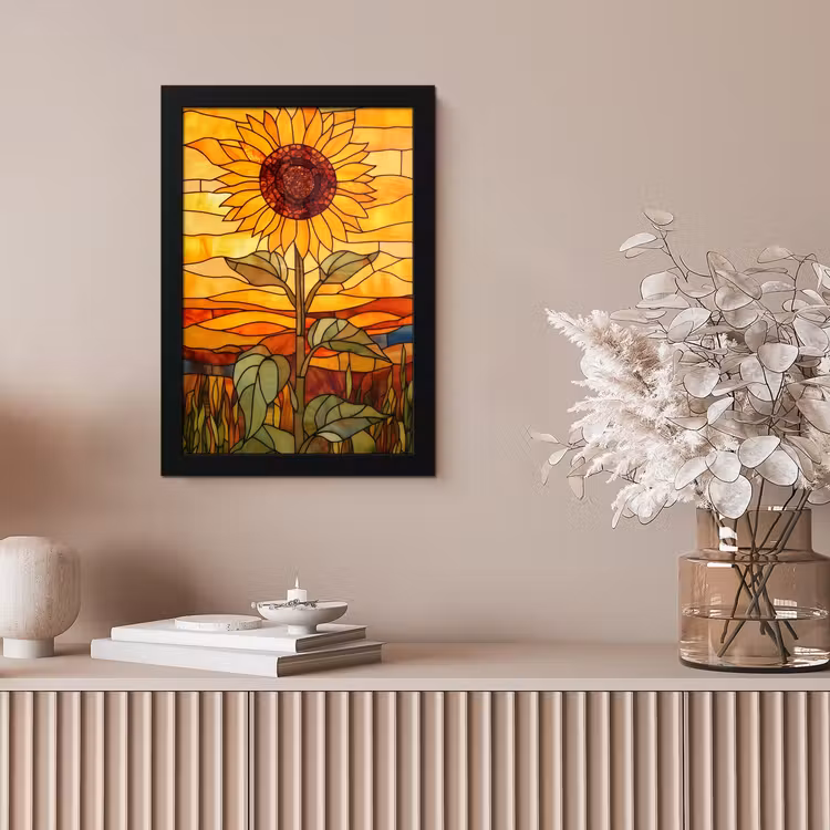 Zonnebloem - Mozaïek - Zonsondergang - Geel fotolijst zwart zonder passe partout klein -sfeer5