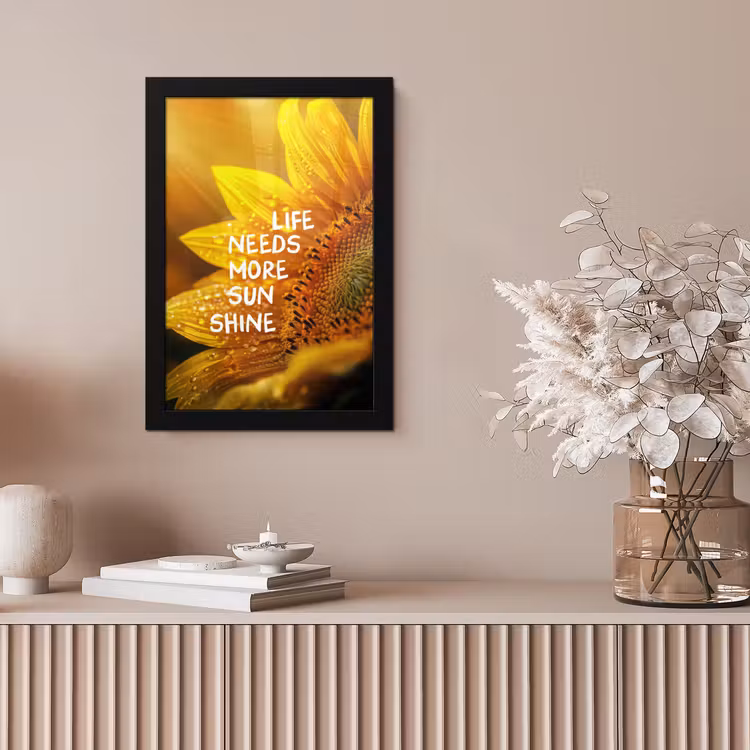 Zonnebloem - Close up - Geel - Quote fotolijst zwart zonder passe partout klein -sfeer5