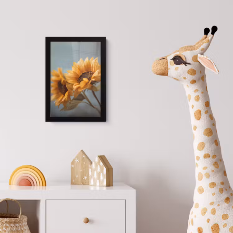 Zonnebloemen - Geel - Wazig fotolijst zwart zonder passe partout klein -usfeer4_kinderkamer