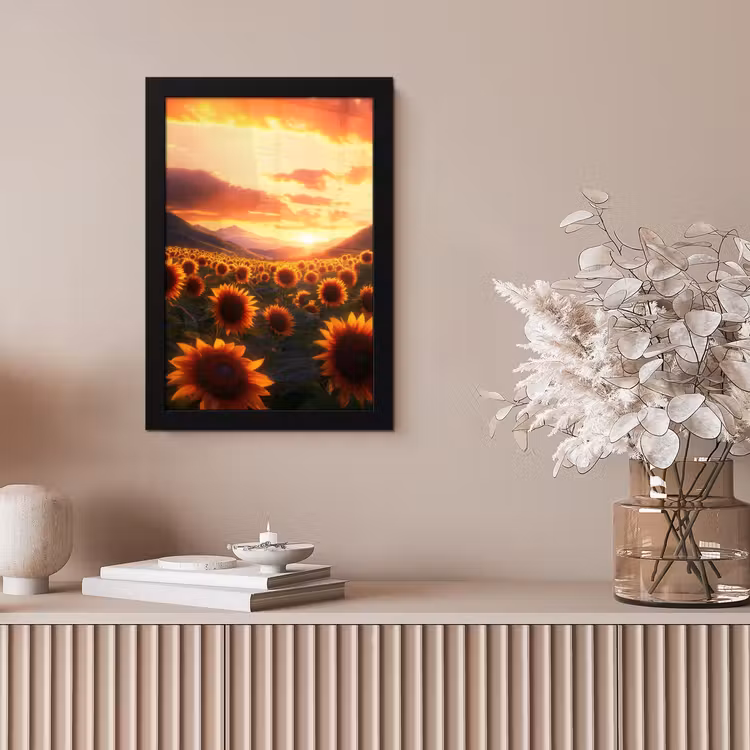 Zonnebloemen - Zonsondergang - Landschap fotolijst zwart zonder passe partout klein -sfeer5