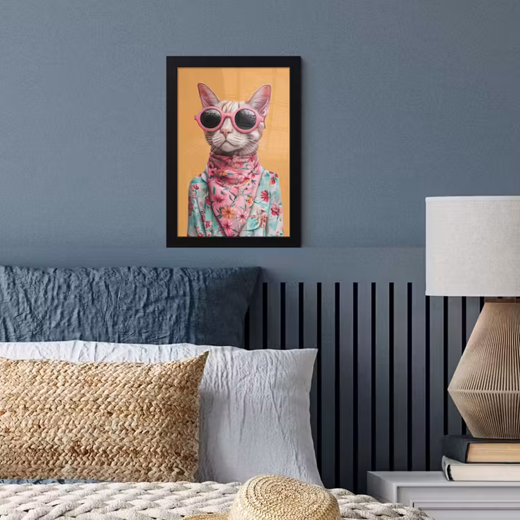 Zonnebril - Kat - Sjaal - Bloemen fotolijst zwart zonder passe partout klein -sfeer3