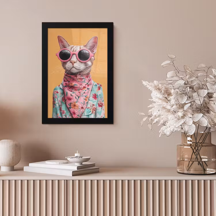 Zonnebril - Kat - Sjaal - Bloemen fotolijst zwart zonder passe partout klein -sfeer5