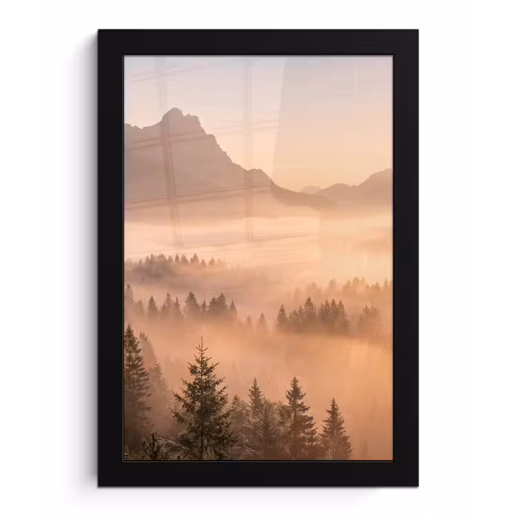 Zonlicht - Mist - Bergen - Bomen fotolijst zwart zonder passe partout klein -3d