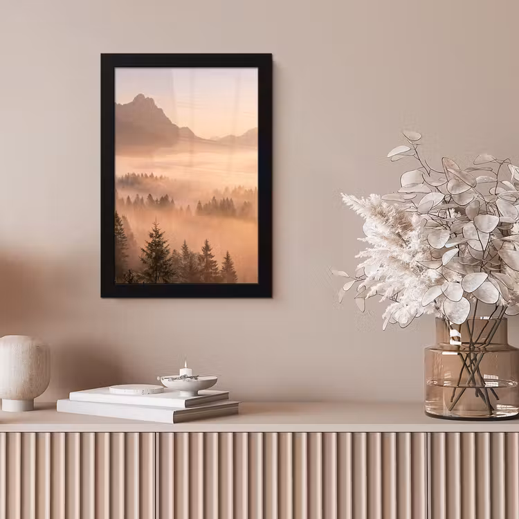 Zonlicht - Mist - Bergen - Bomen fotolijst zwart zonder passe partout klein -sfeer5