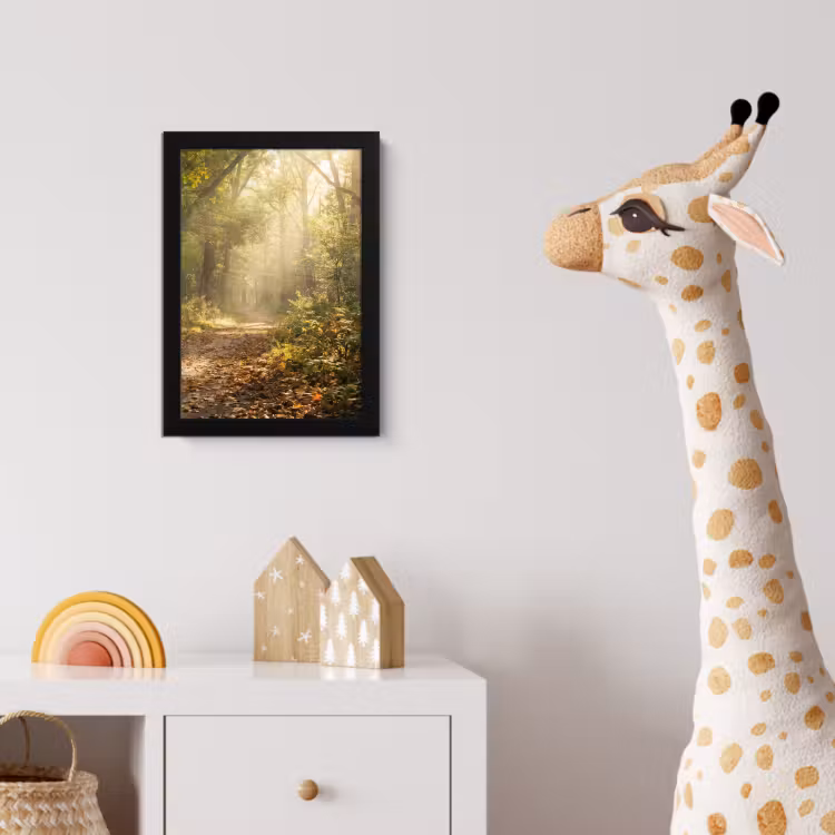 Zonlicht - Bospad - Bomen fotolijst zwart zonder passe partout klein -usfeer4_kinderkamer