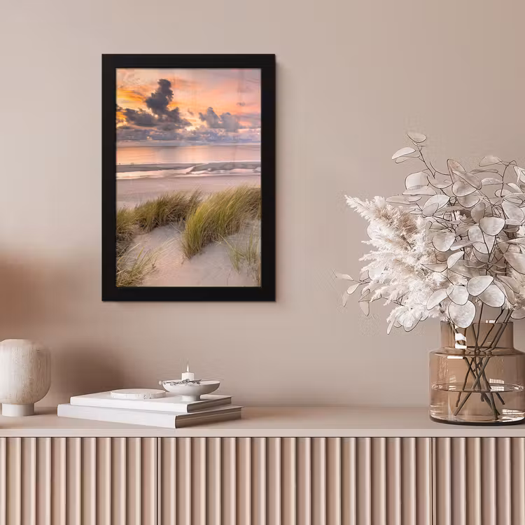 Zonsondergang - Duin - Strand - Planten - Zee fotolijst zwart zonder passe partout klein -sfeer5