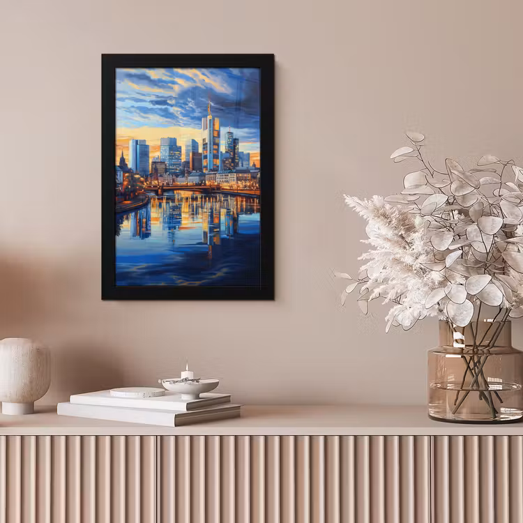 Zonsondergang Frankfurt - Stad - Skyline - Water fotolijst zwart zonder passe partout klein -sfeer5
