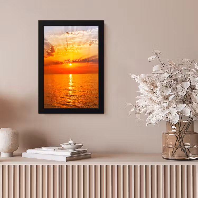 Zonsondergang - Zee - Lucht - Oranje - Horizon - Water fotolijst zwart zonder passe partout klein -sfeer5