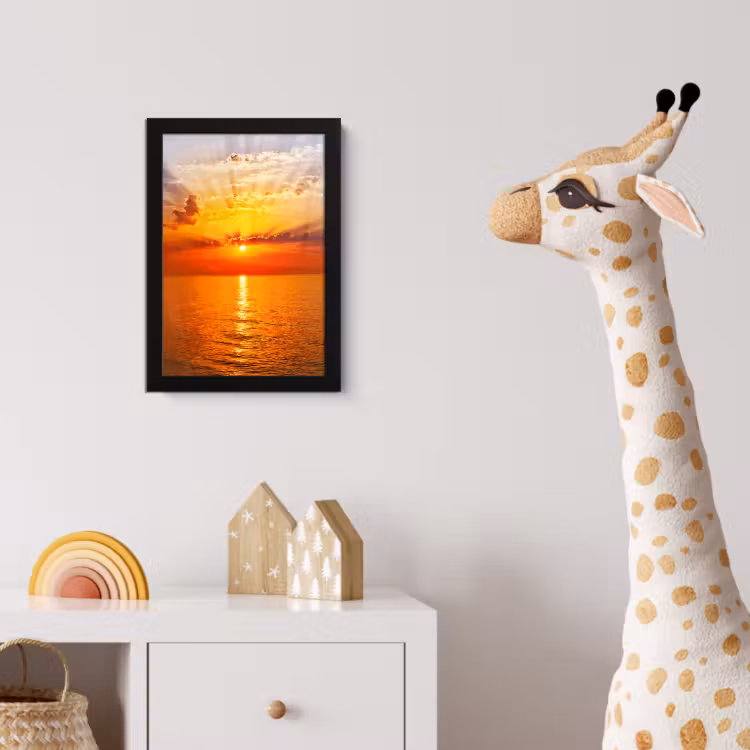 Zonsondergang - Zee - Lucht - Oranje - Horizon - Water fotolijst zwart zonder passe partout klein -usfeer4_kinderkamer
