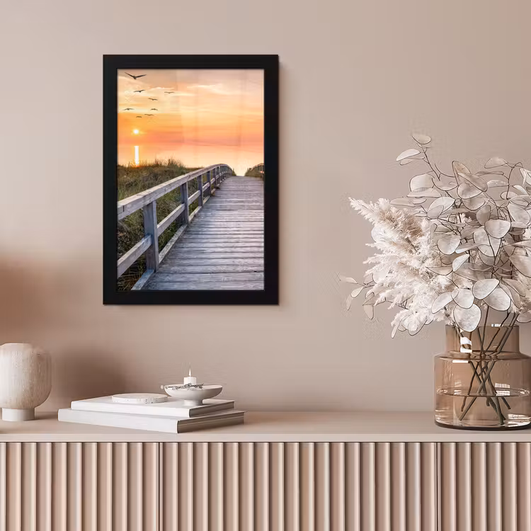 Zonsonderang - Zee - Pad - Gras - Duin - Vogels fotolijst zwart zonder passe partout klein -sfeer5