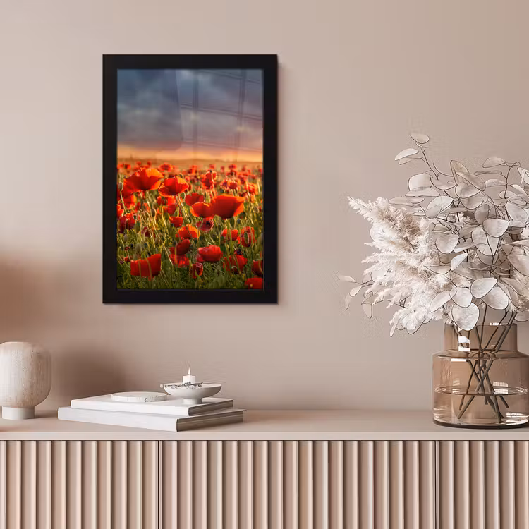 Zonsondergang - Klaprozen - Rood - Bloemen - Veld - Natuur fotolijst zwart zonder passe partout klein -sfeer5