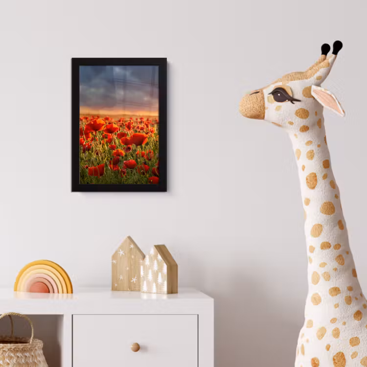 Zonsondergang - Klaprozen - Rood - Bloemen - Veld - Natuur fotolijst zwart zonder passe partout klein -usfeer4_kinderkamer