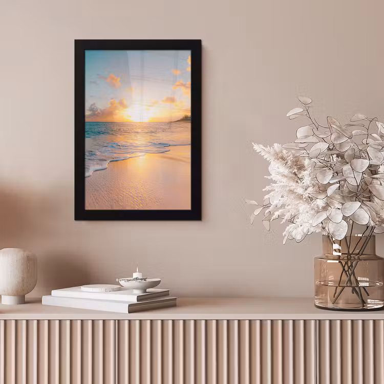 Zonsondergang - Strand - Zee - Zomer - Blauw fotolijst zwart zonder passe partout klein -sfeer5
