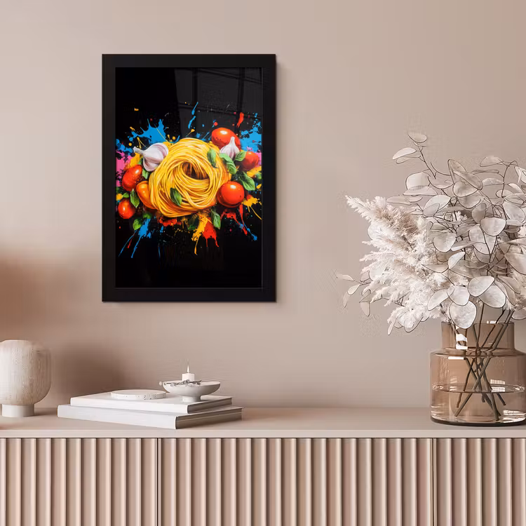 Spaghetti - Graffiti - Verf - Kleurrijk - Eten - Modern fotolijst zwart zonder passe partout klein -sfeer5