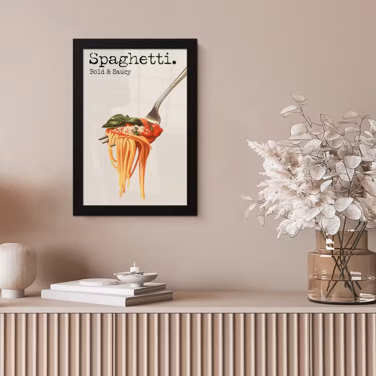 Spaghetti - tomatensaus - Parmezaanse kaas fotolijst zwart zonder passe partout klein -sfeer5