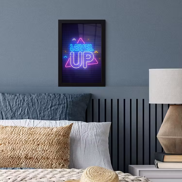 Gaming - Neon - Level Up - Quotes - Gamen fotolijst zwart zonder passe partout klein -sfeer3