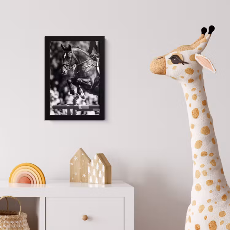 Springen - Paard - Zwart - Wit fotolijst zwart zonder passe partout klein -usfeer4_kinderkamer