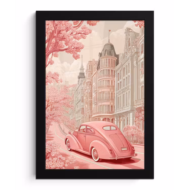 City - Car - Pink fotolijst zwart zonder passe partout klein -3d