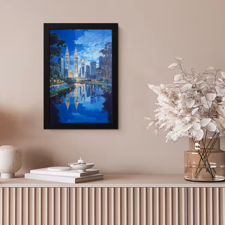 Stad Kuala Lumpur - Skyline - Wolkenkrabbers - Water fotolijst zwart zonder passe partout klein -sfeer5